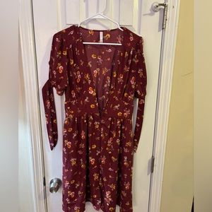 Boho floral button down dress